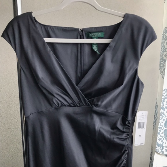 NWT Ralph Lauren Satin Surplice Gown Slate Grey 10 - Picture 2 of 4